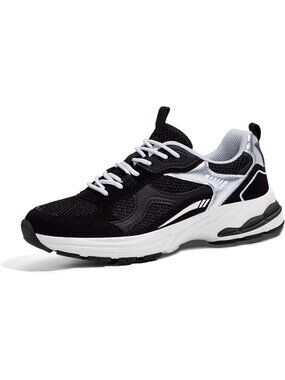 Women's Black/Silver Chunky Platform Sneakers Running Walking Gym Athletic Shoes